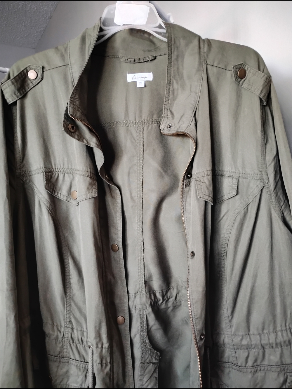 Reitmans Olive Green Utility Jacket Long Sleeve with Epaulettes Drawstring Waist